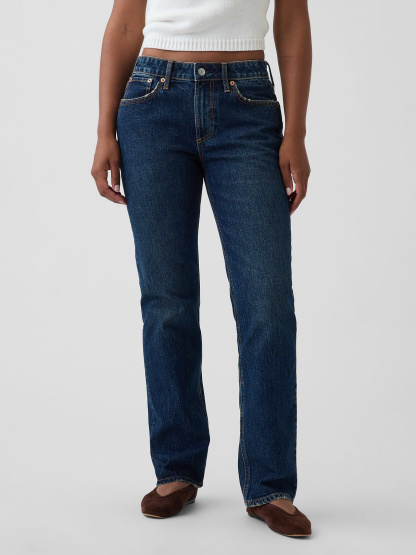 Curvy Mid Rise Relaxed Straight Jeans - Dark indigo