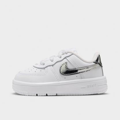 Infant and Kids' Toddler Nithtke Force 1 Low Casual Shoes - Part 1 - White/Metallic Silver - Left shoe facing left. Outside of the shoe.