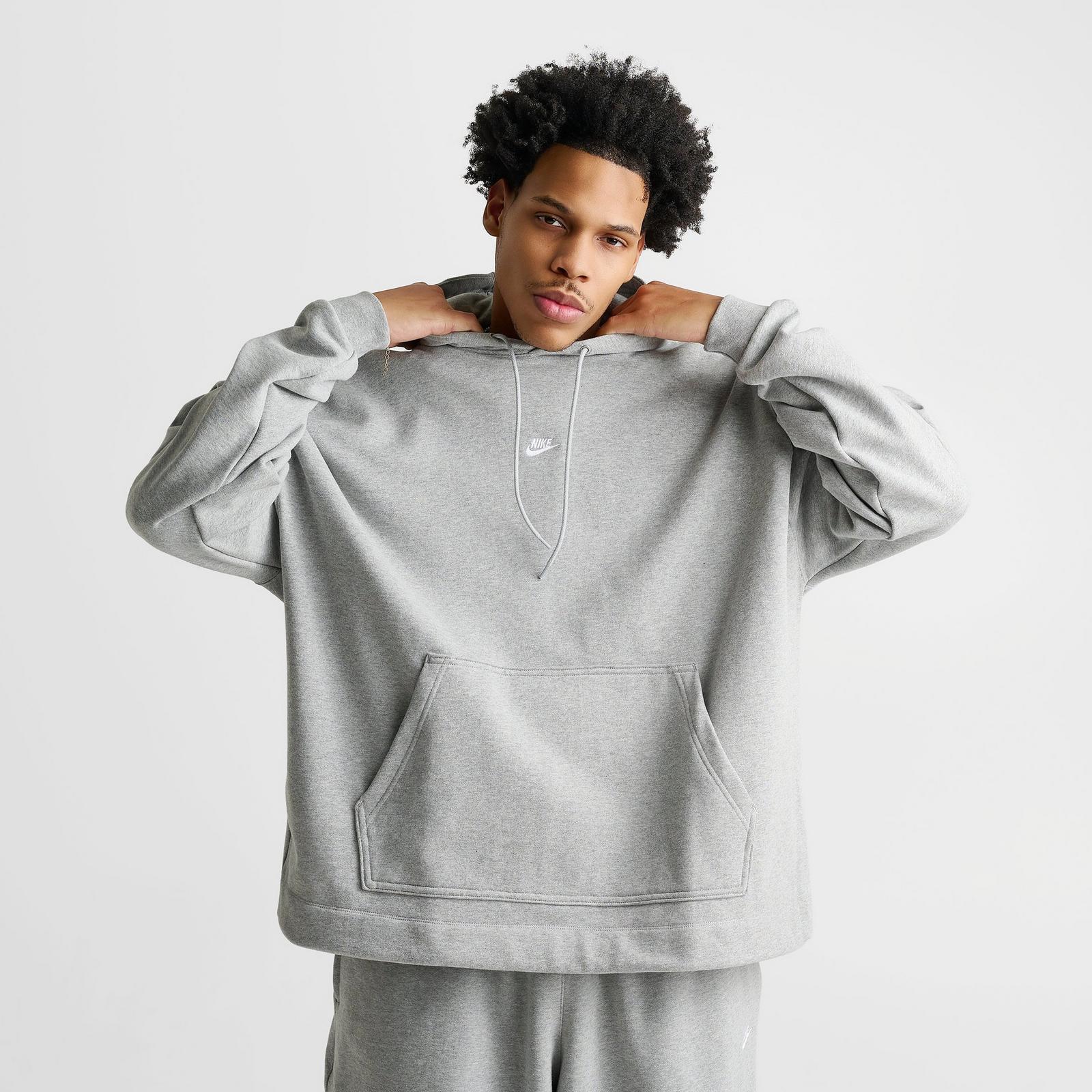 Men's Nike Sportswear Club Oversized French Terry Pullover Hoodie - Dark Grey Heather/Light Smoke Grey/White