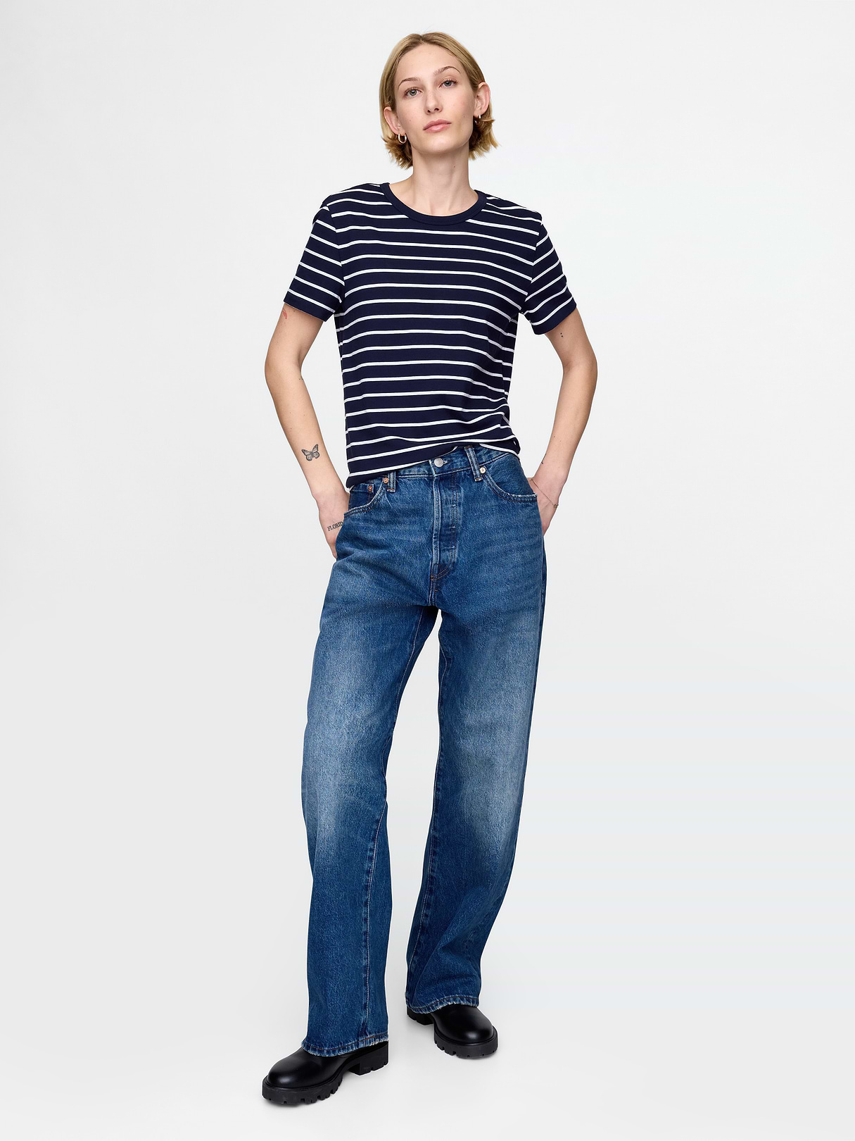 Organic Cotton VintageSoft T-Shirt - Navy blue stripe