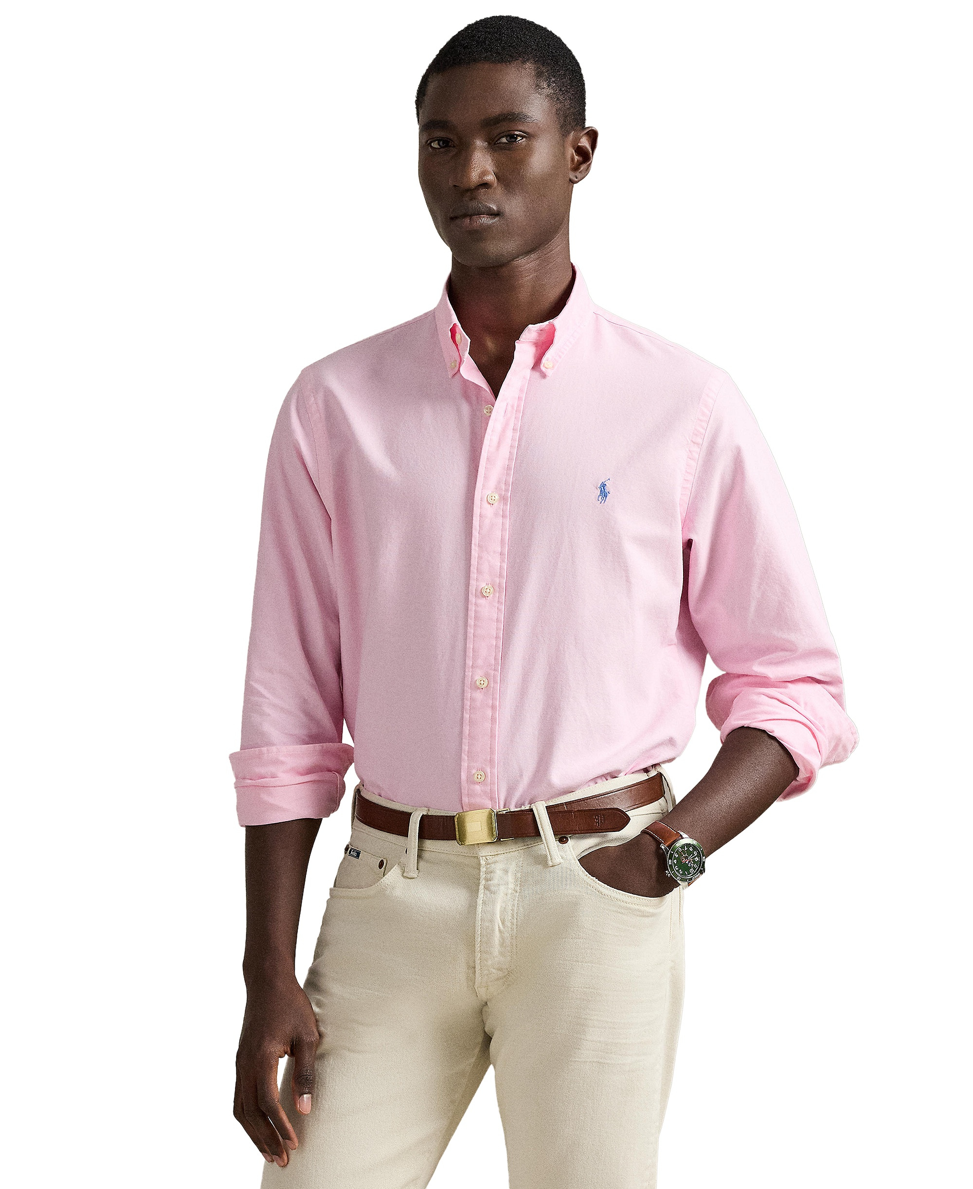 Polo Ralph Lauren Men's Classic-Fit Plaid Brushed Oxford Shirt - Carmel Pink