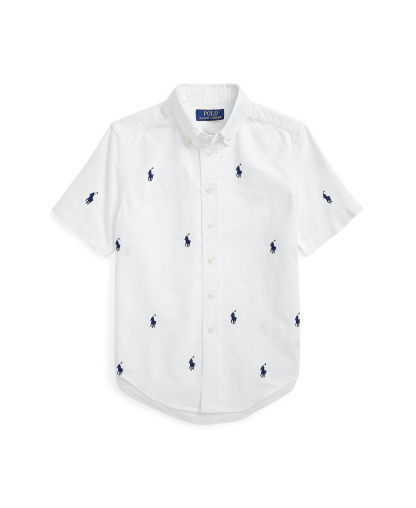 Polo Ralph Lauren Big Boys Polo Pony Oxford Short-Sleeve Shirt - White, Navy C7908