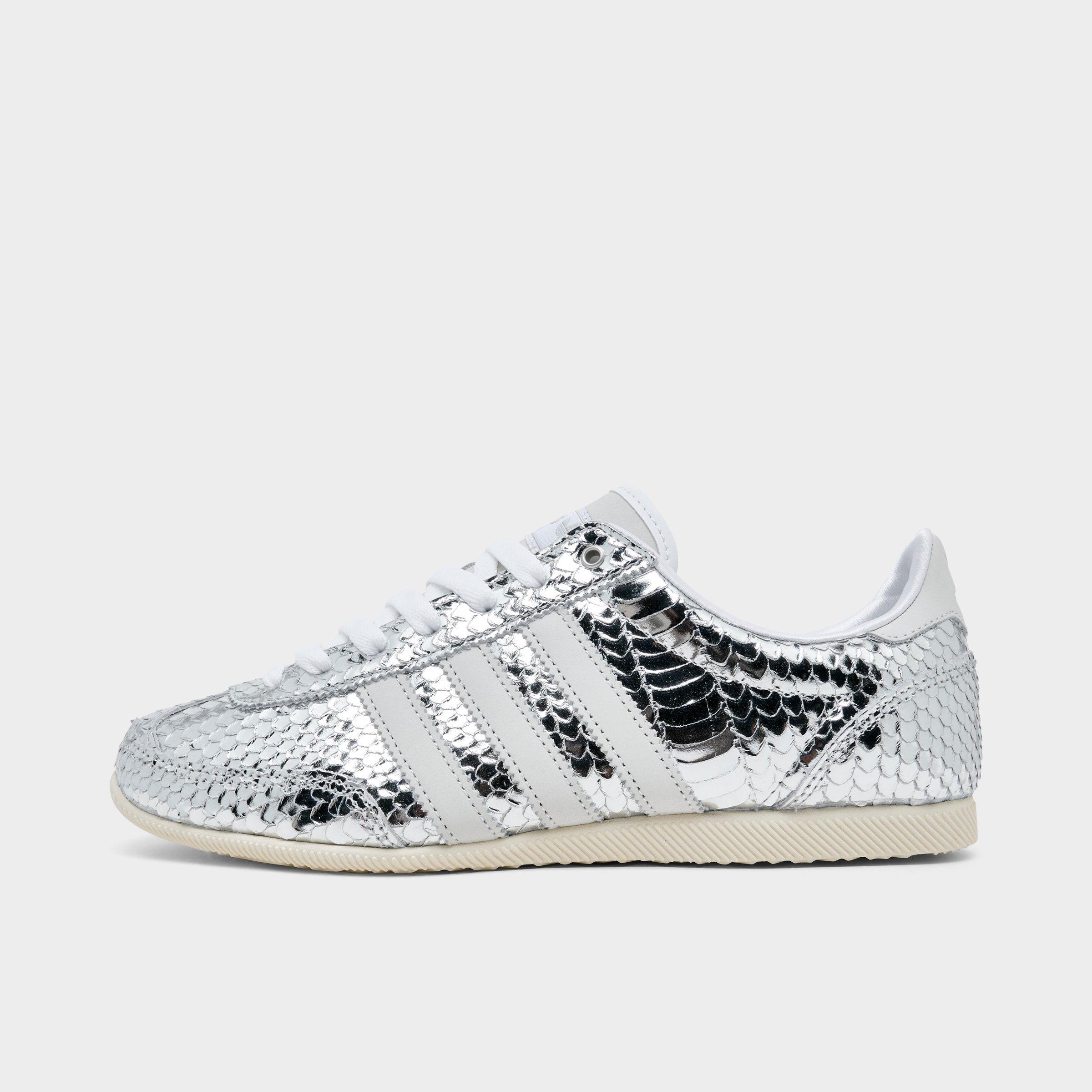 Women's adidas Originals Japan Croc Casual Shoes - Silver Metallic/Silver Metallic/White - Left shoe facing left. Outside of the shoe.