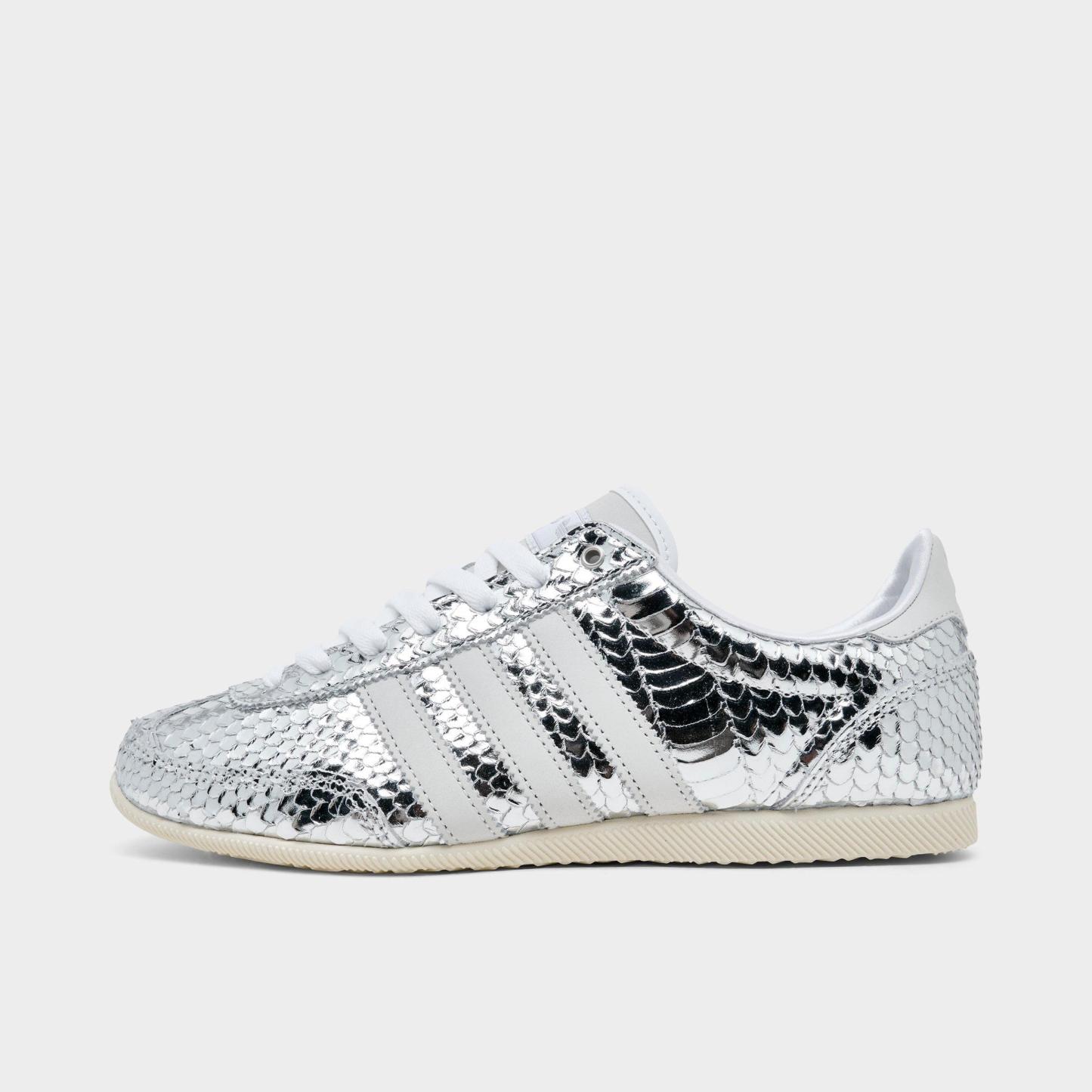 Women's adidas Originals Japan Croc Casual Shoes - Silver Metallic/Silver Metallic/White - Left shoe facing left. Outside of the shoe.