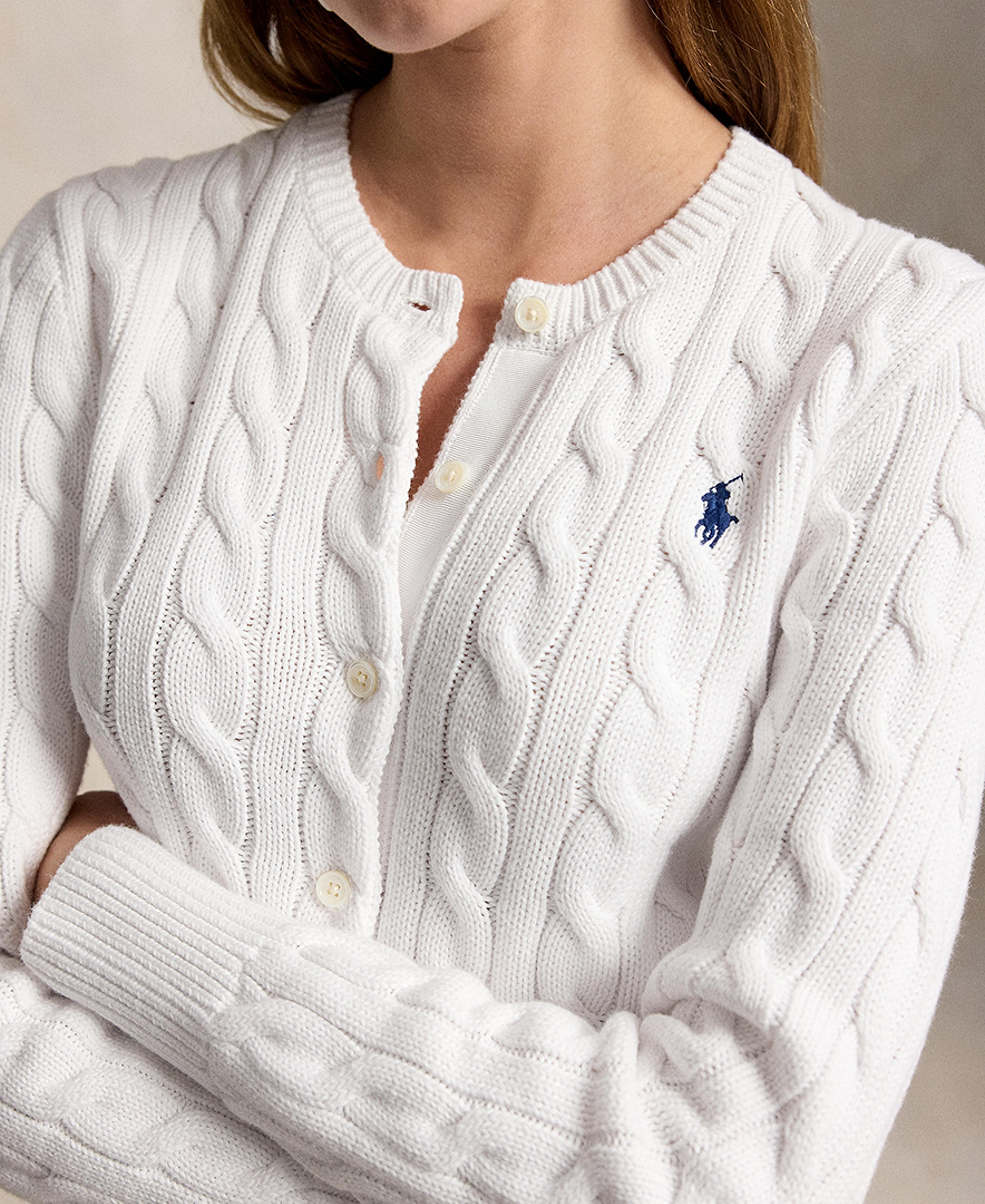 Polo Ralph Lauren Women's Cable-Knit Cotton Crewneck Cardigan Sweater - White