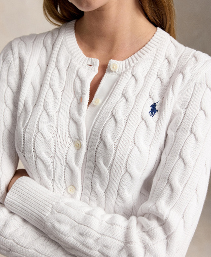 Polo Ralph Lauren Women's Cable-Knit Cotton Crewneck Cardigan Sweater - White