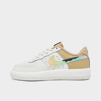 Little Kids' Nithtke Force 1 Low Casual Shoes - Sail/Multi-Color/Sesame/Bleached Turquoise - Left shoe facing left. Outside of the shoe.