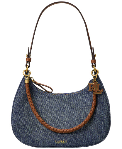 Lauren Ralph Lauren Marcy Medium Denim Zip Shoulder Bag - Oxford Blue/Lauren Tan