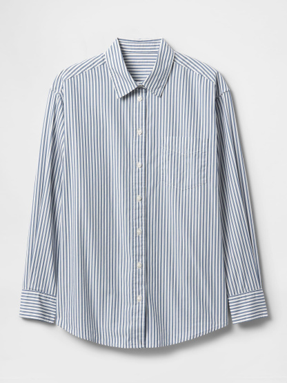Organic Cotton Poplin Big Shirt - White and blue stripe