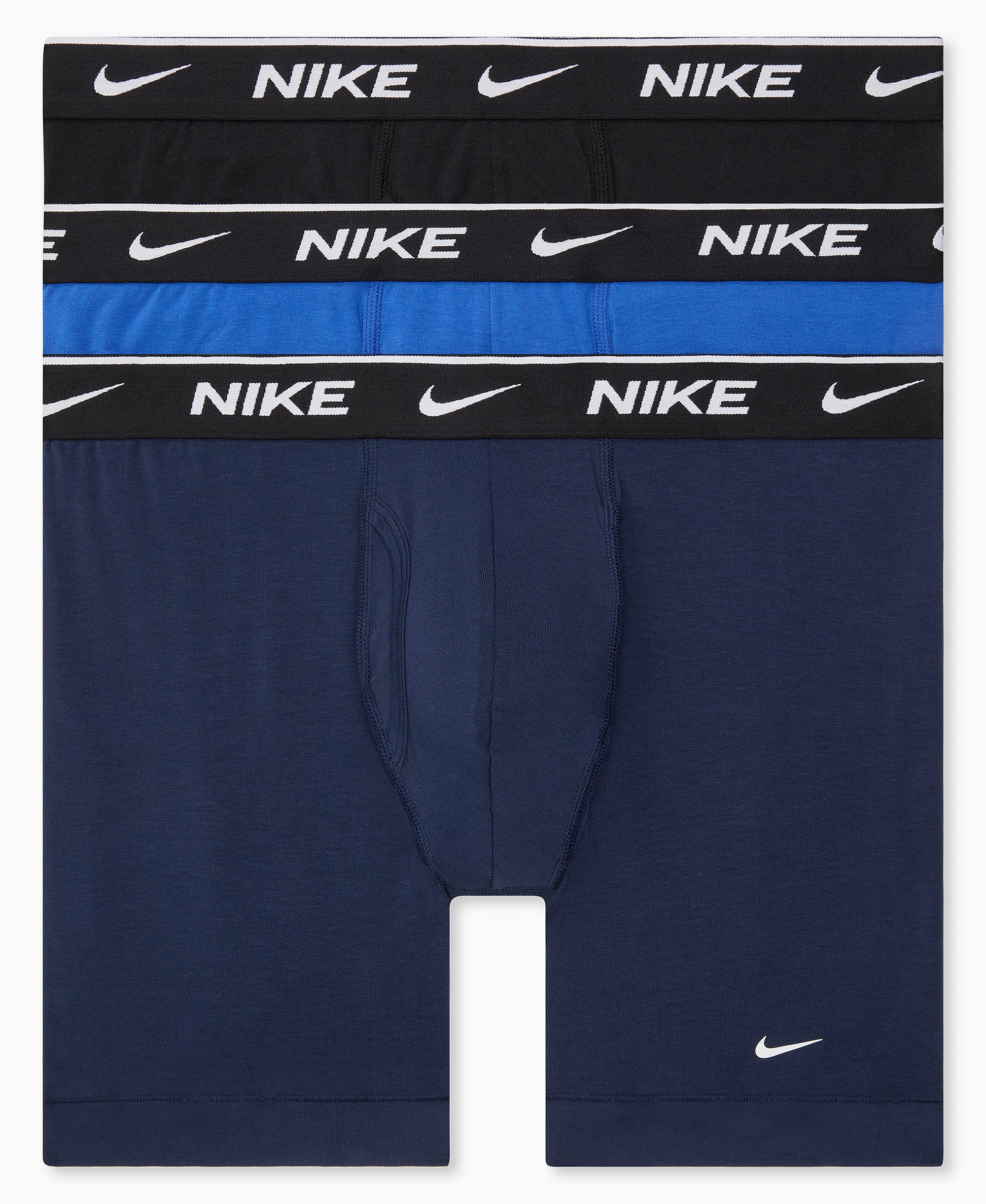 Nike Mens Dri-FIT Essential Cotton Stretch Boxer Briefs, 3-Pack - Obsidian/Game Royal/Black