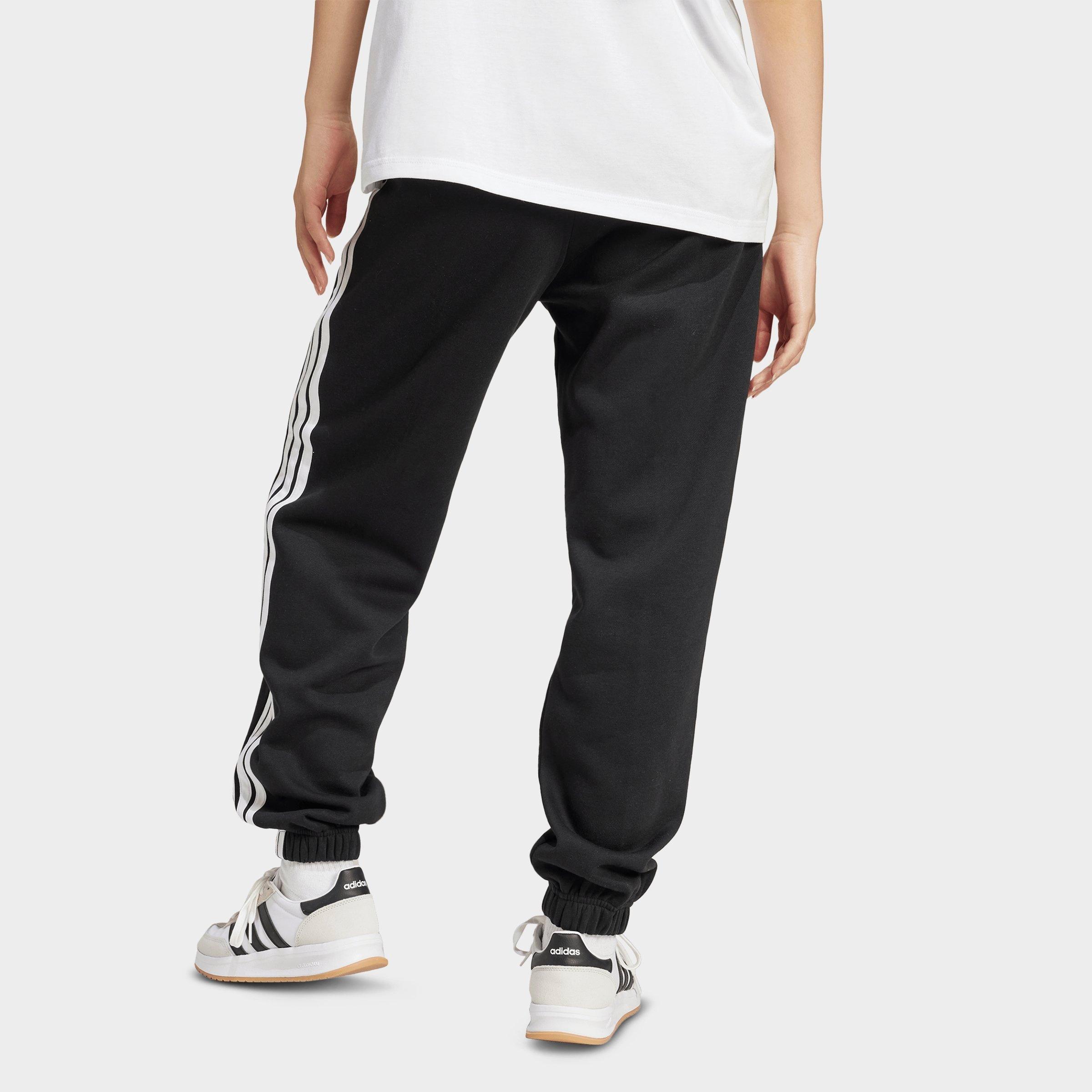 Women's adidas Essentials 3-Stripes Fleece Loose Pants - Black/White