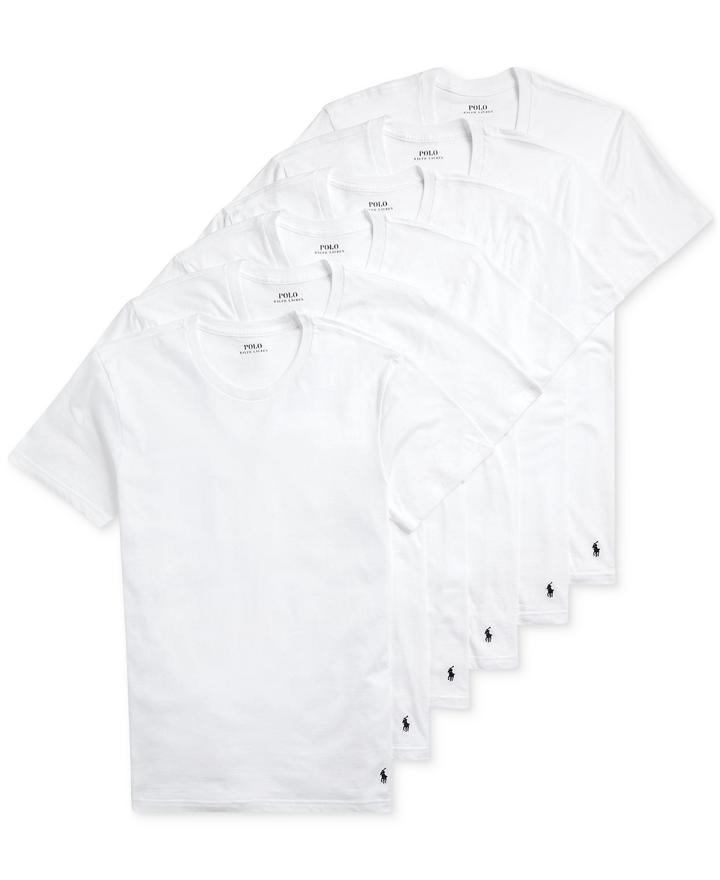 Polo Ralph Lauren Men's 5+1 Free Bonus Pack Classic-Fit Cotton Jersey Crewneck Undershirts - White With Cruise Navy Pp
