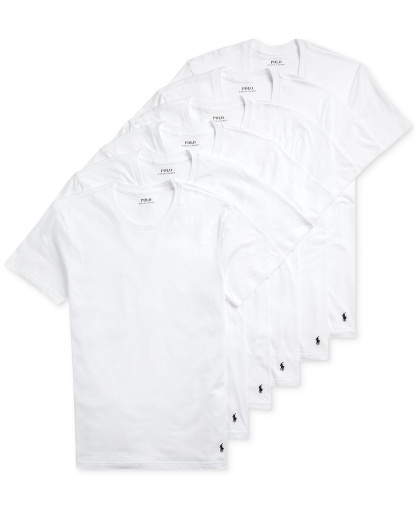 Polo Ralph Lauren Men's 5+1 Free Bonus Pack Classic-Fit Cotton Jersey Crewneck Undershirts - White With Cruise Navy Pp