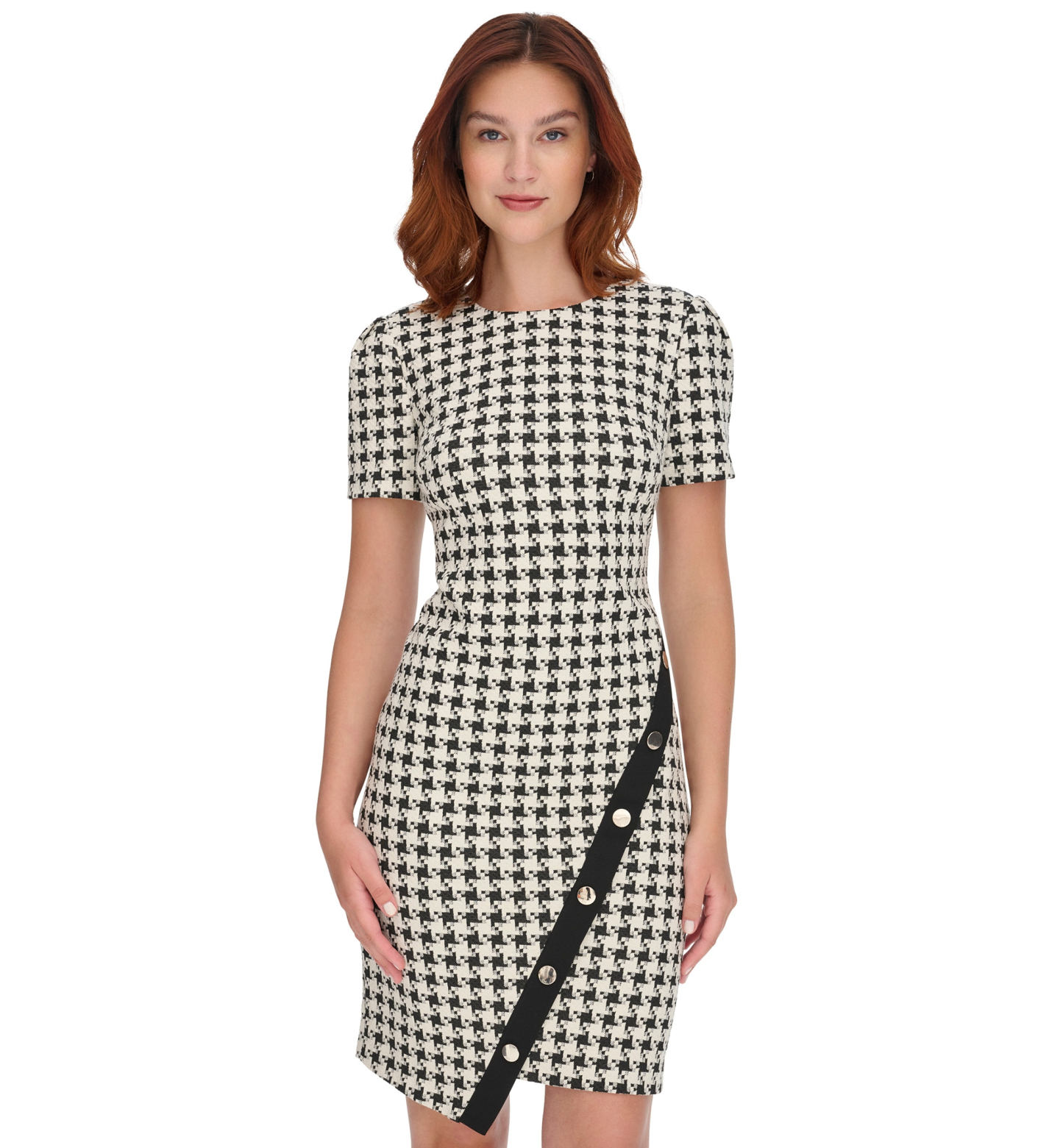 Tommy Hilfiger Women's Houndstooth Pattern Sheath Dress - Black Pearl