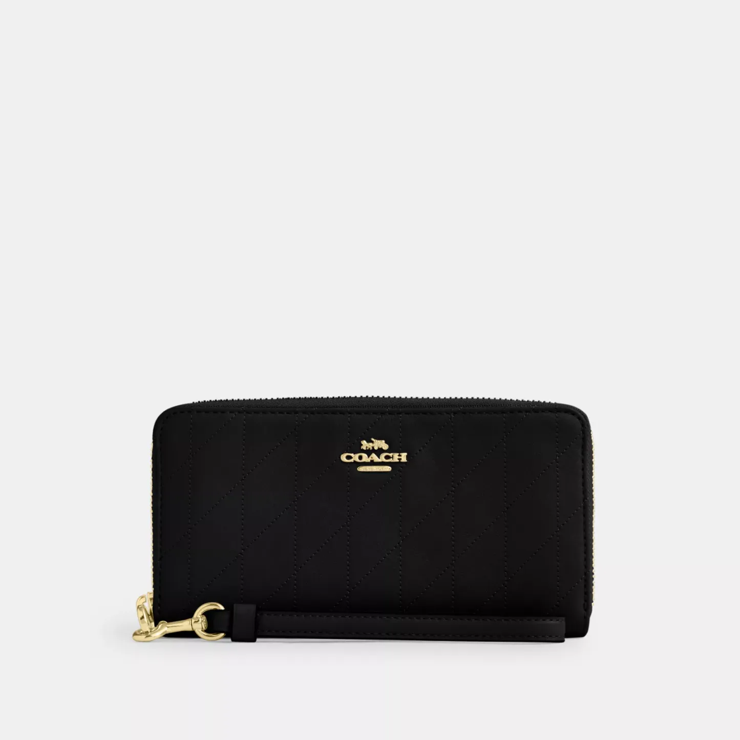Long Zip Around Wallet With Quilting - Gold/Black