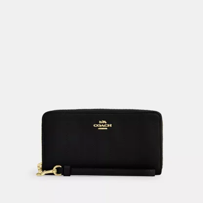 Long Zip Around Wallet With Quilting - Gold/Black