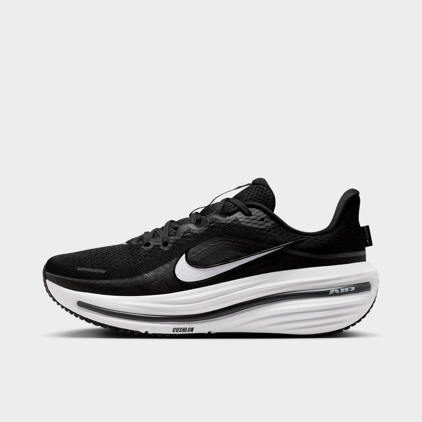 Men's Nithtke Air Winflo 12 Road Running Shoes - Black/Dark Smoke Grey/White - Left shoe facing left. Outside of the shoe.
