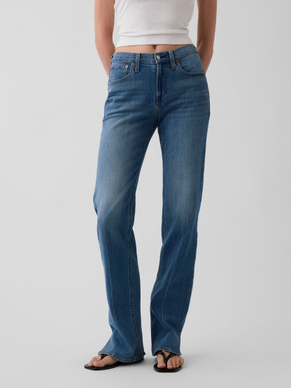 Mid Rise Relaxed Straight Jeans - Medium indigo