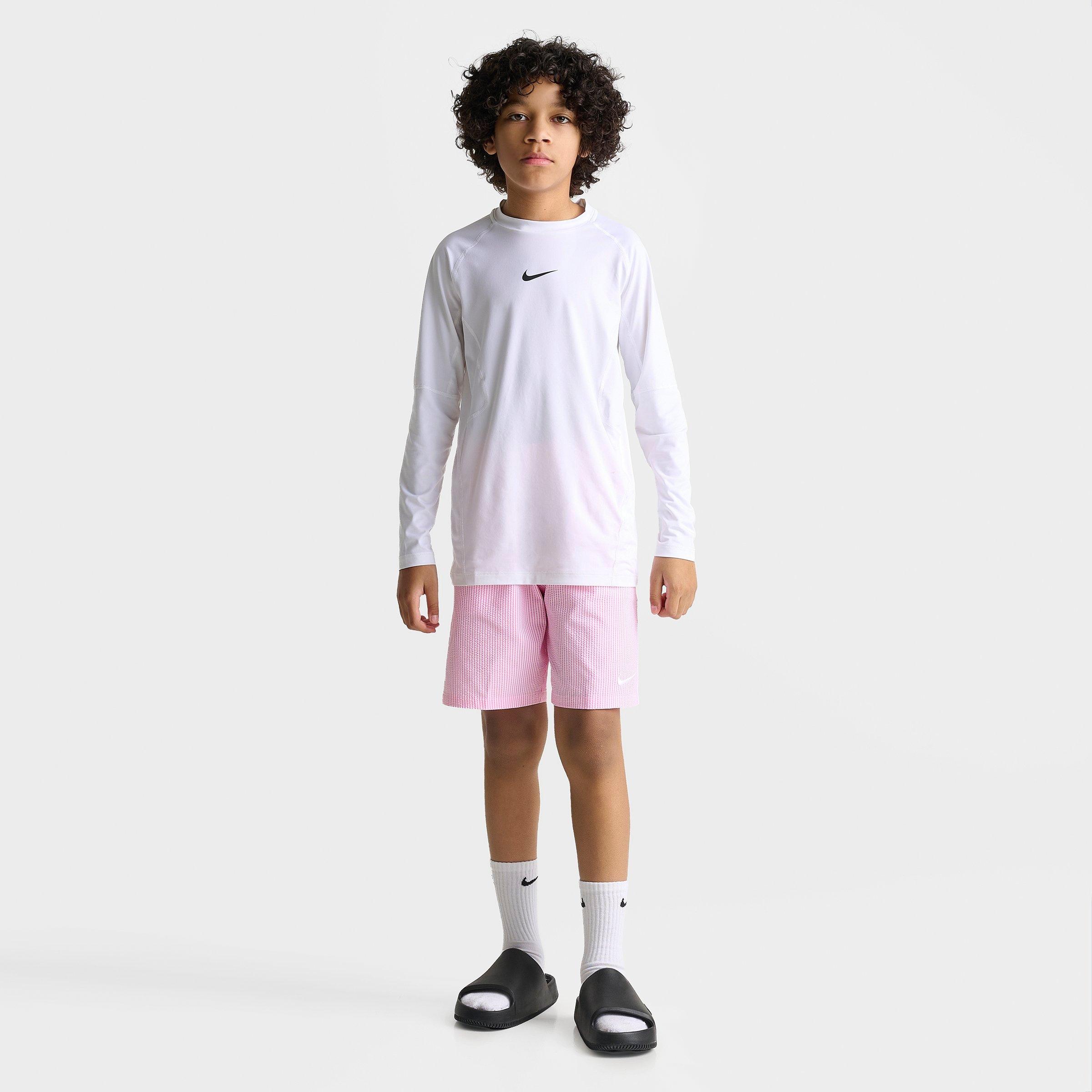 Big Kids' Nithtke Seersucker Ripple Brief-Lined 7" Volley Swim Shorts - Pink Glow