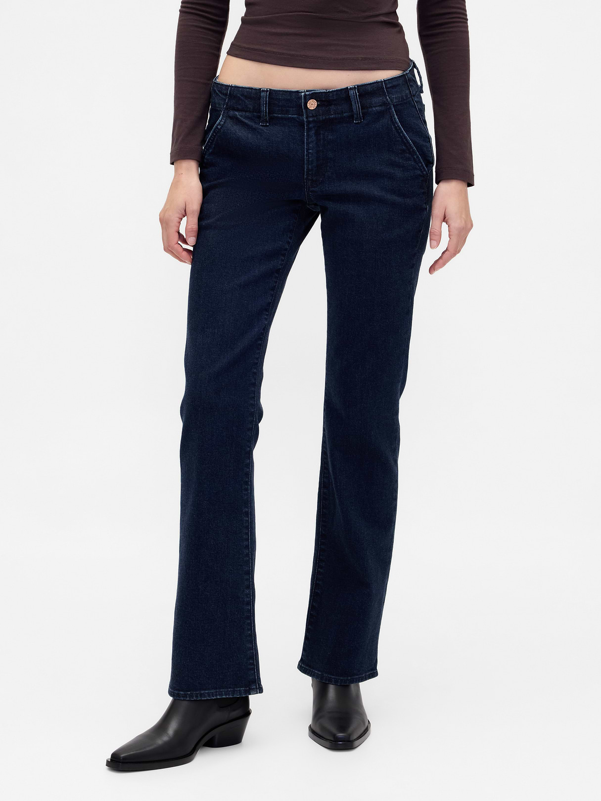 Low Rise Long & Lean Split-Hem Jeans - Dark rinse