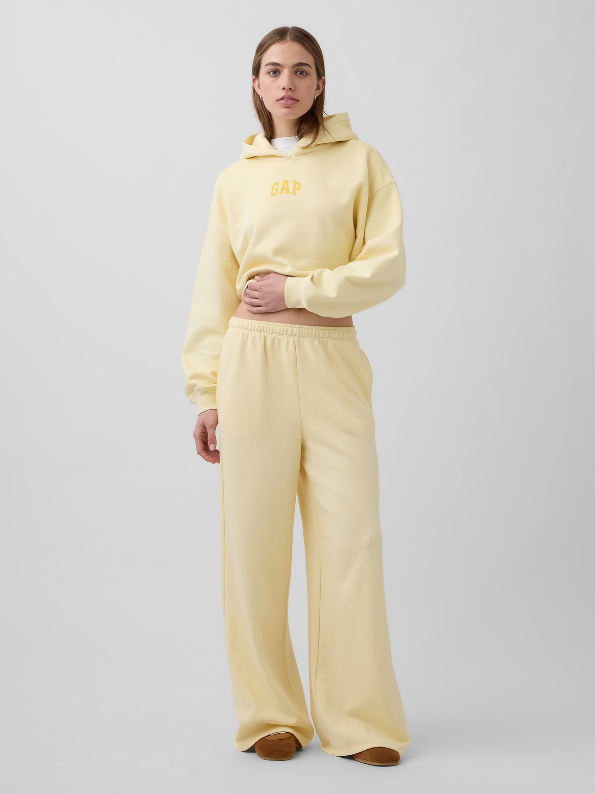 VintageSoft Crop Logo Hoodie - Yellow