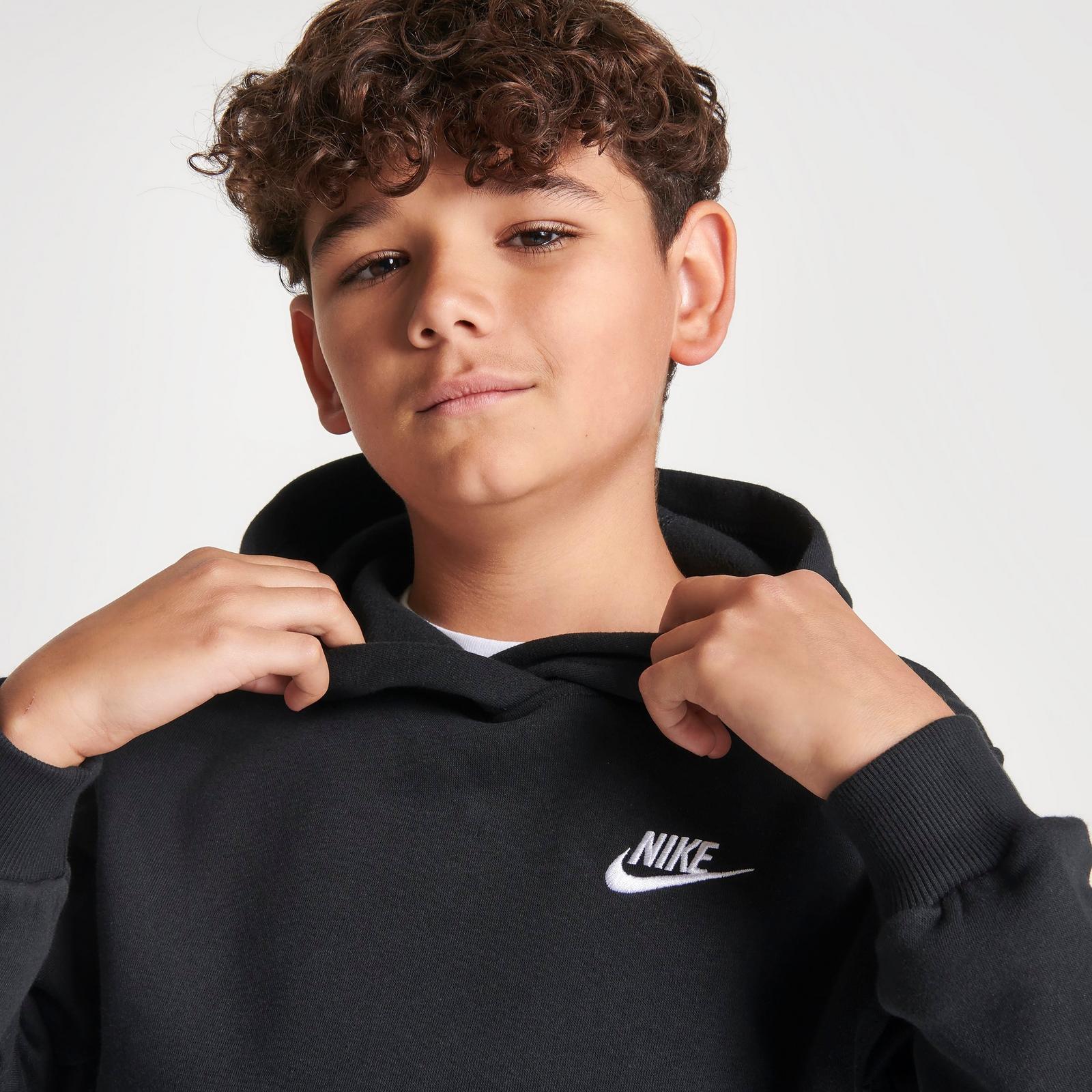 Big Kids' Nike Sportswear Club Fleece Pullover Hoodie - Black/White (FD3000B-010)