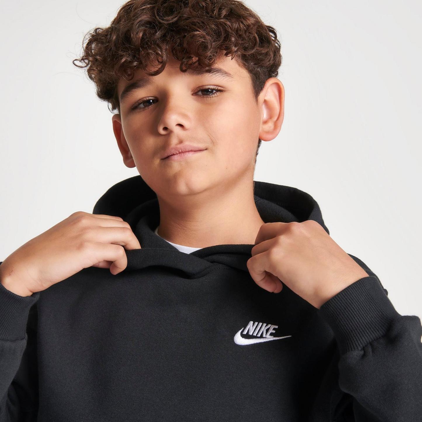 Big Kids' Nike Sportswear Club Fleece Pullover Hoodie - Black/White (FD3000B-010)
