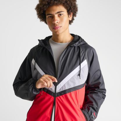 Men's Nithtke Sportswear Windrunner Lined Full-Zip Jacket - Black/University Red/Cement Grey