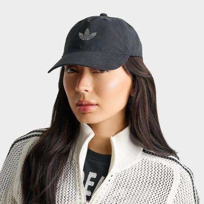 Women's adidas Originals Rhinestone Trefoil Strapback Hat - Black - view 1