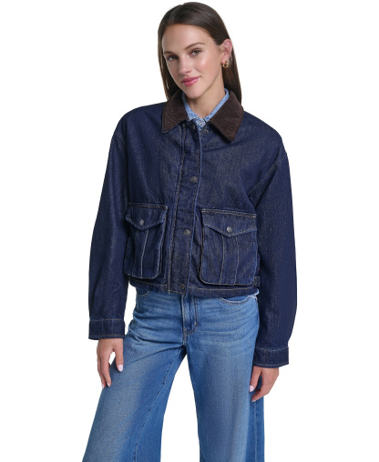 Levi's Women's Cropped Cotton Corduroy-Collar Barn Jacket - Rinse Wash