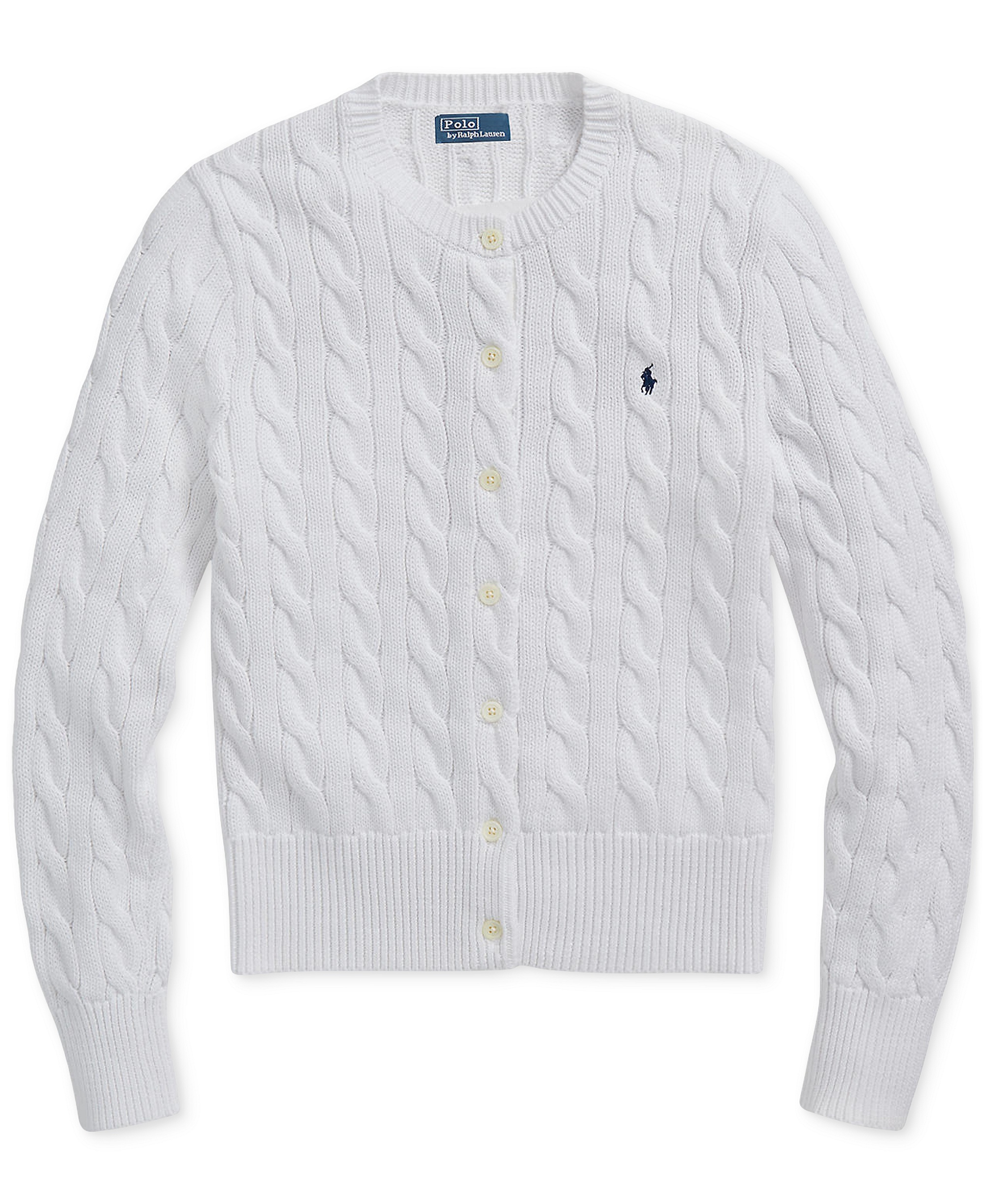 Polo Ralph Lauren Women's Cable-Knit Cotton Crewneck Cardigan Sweater - White