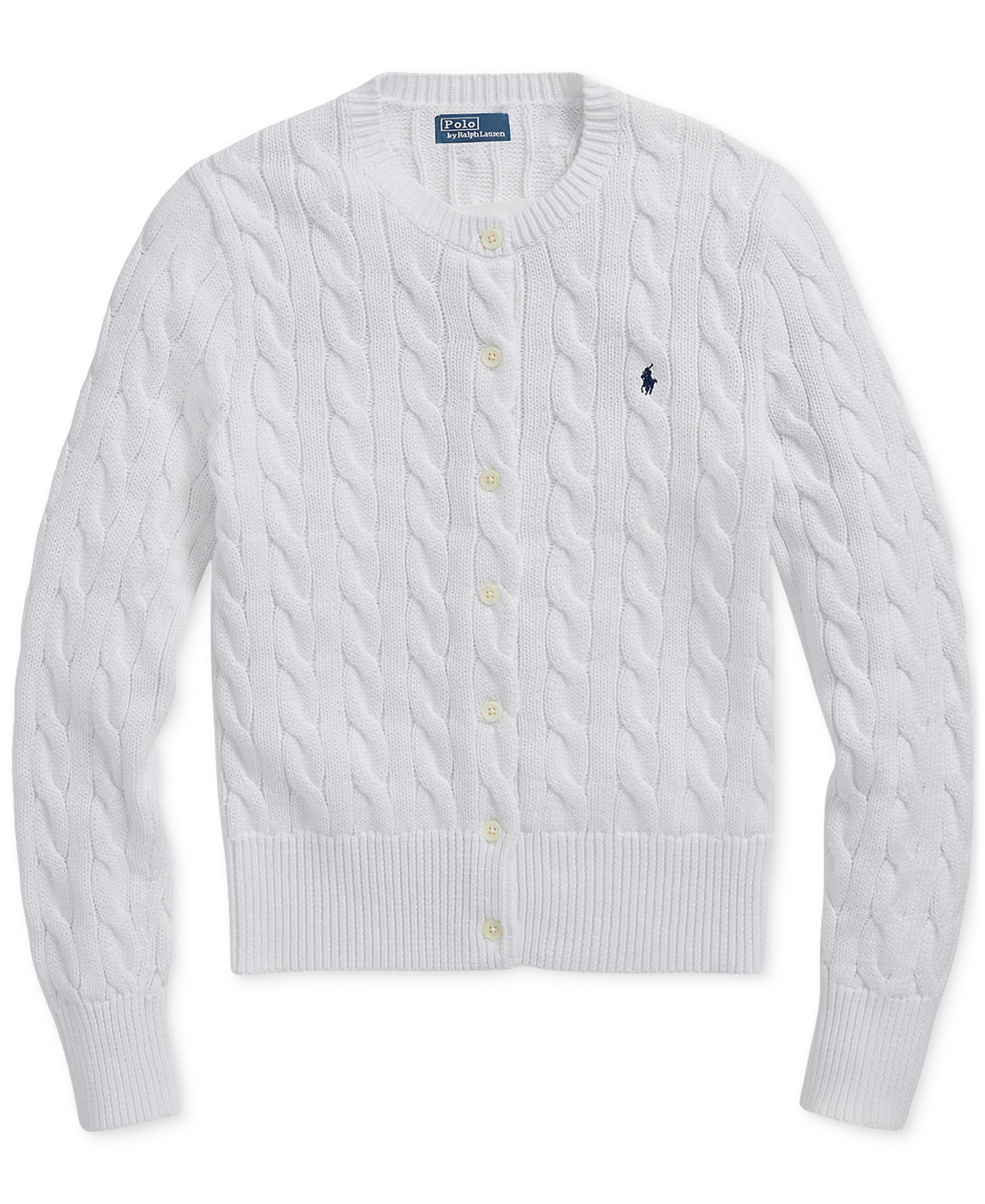 Polo Ralph Lauren Women's Cable-Knit Cotton Crewneck Cardigan Sweater - White