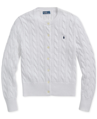 Polo Ralph Lauren Women's Cable-Knit Cotton Crewneck Cardigan Sweater - White