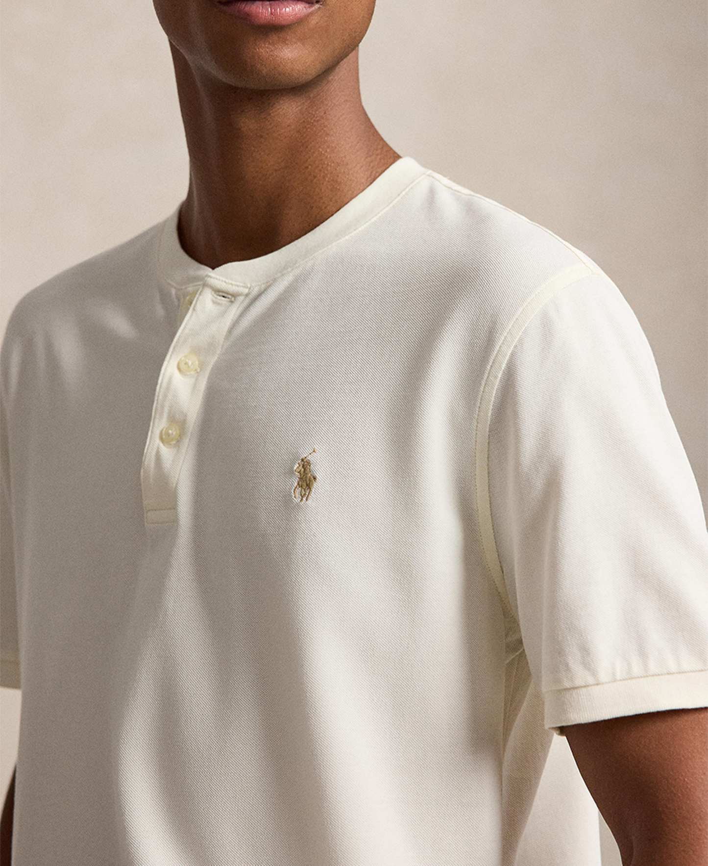 Polo Ralph Lauren Men's Featherweight Mesh Henley Shirt - Pale Cream/C8640