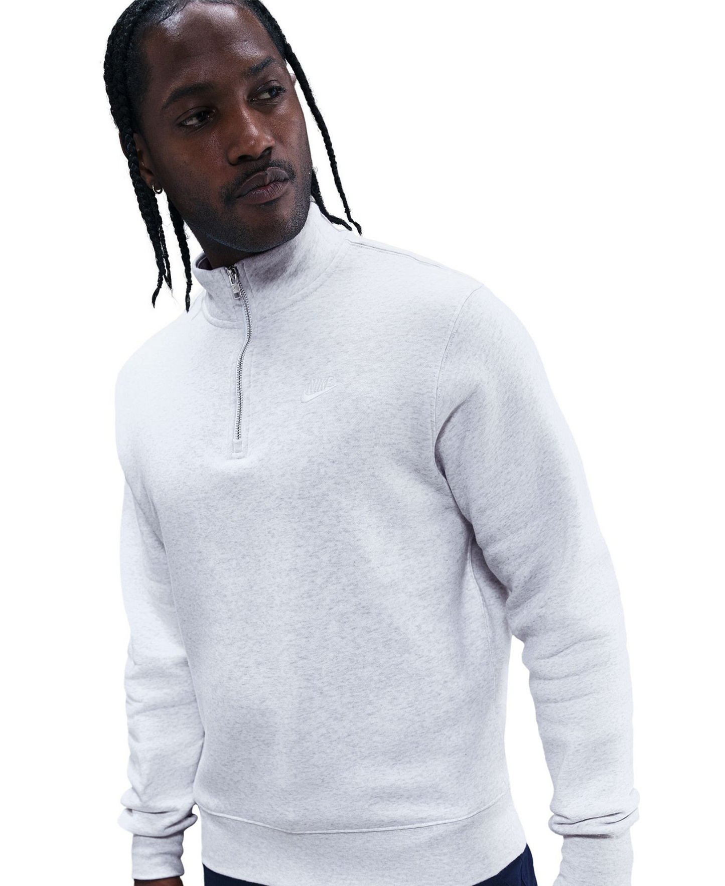 Nike Men's Sportswear Club Half-Zip Fleece Sweatshirt - Birch Heather/White
