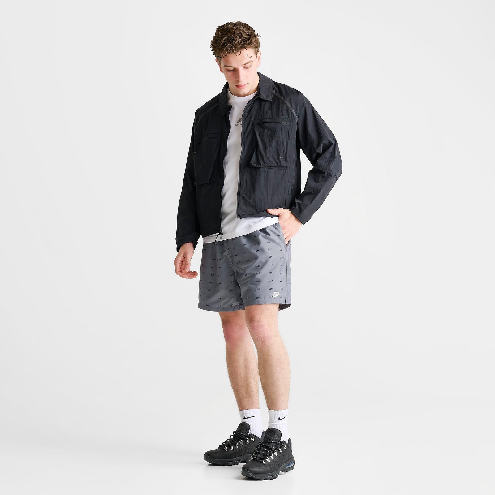 Men's Nike Sportswear Club Monogram Woven Flow Shorts - Smoke Grey/Black