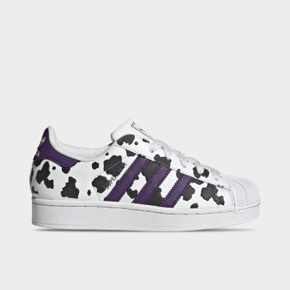 Big Kids' adidas Originals Superstar II Casual Shoes - Crystal White/Violet/Cloud White - Left shoe facing left. Outside of the shoe.