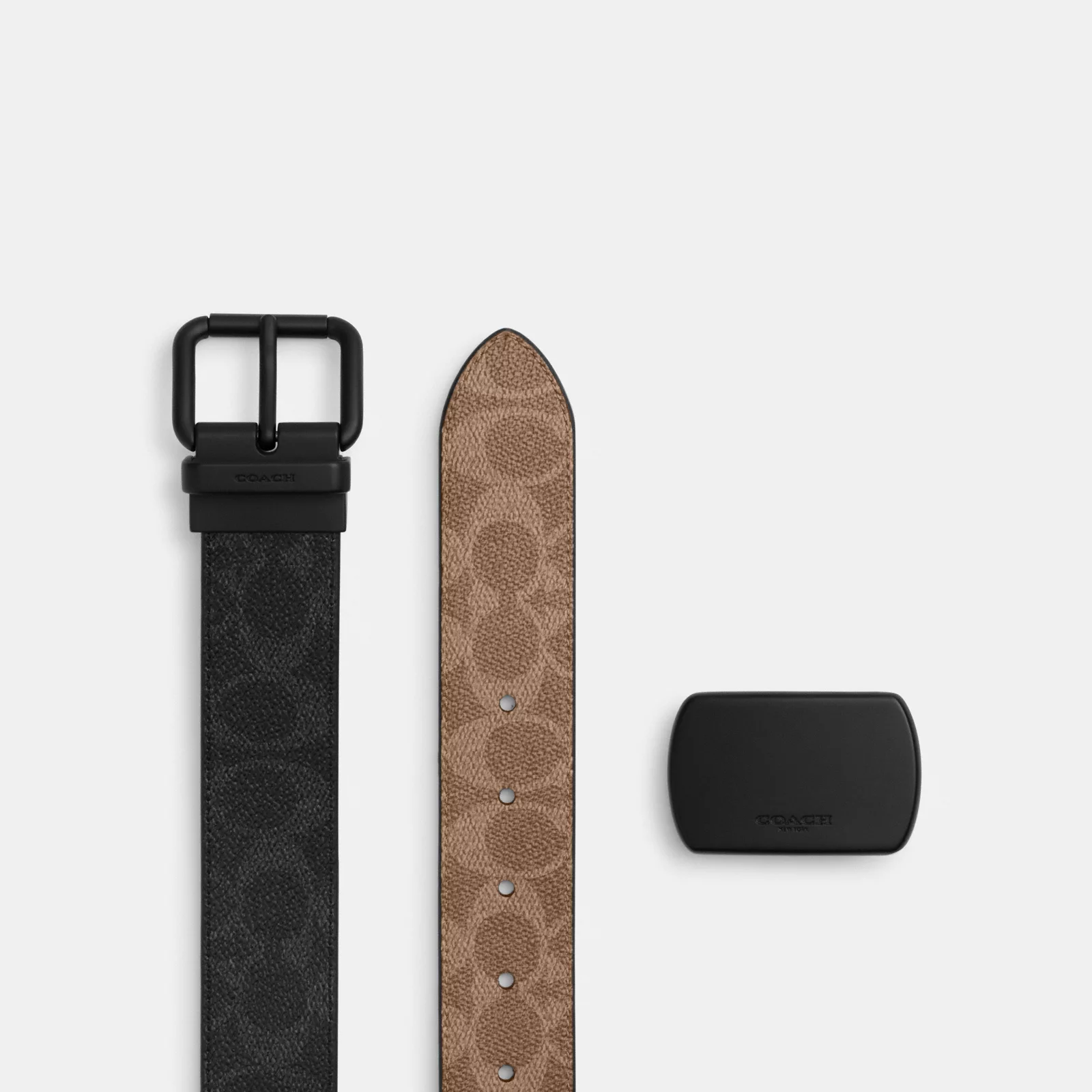 Boxed Roller Buckle Cut-To-Size Reversible Belt, 38 Mm - Matte Black/Black Signature