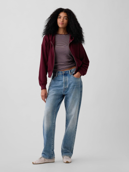 VintageSoft Terry Oversized Wedge Zip Hoodie - Purple burgundy