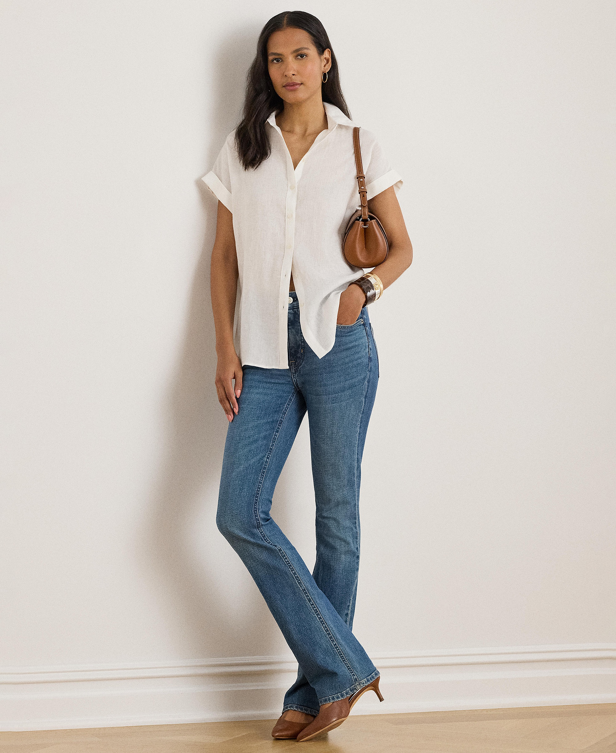 Lauren Ralph Lauren Dolman-Sleeve 100% Linen Shirt - White