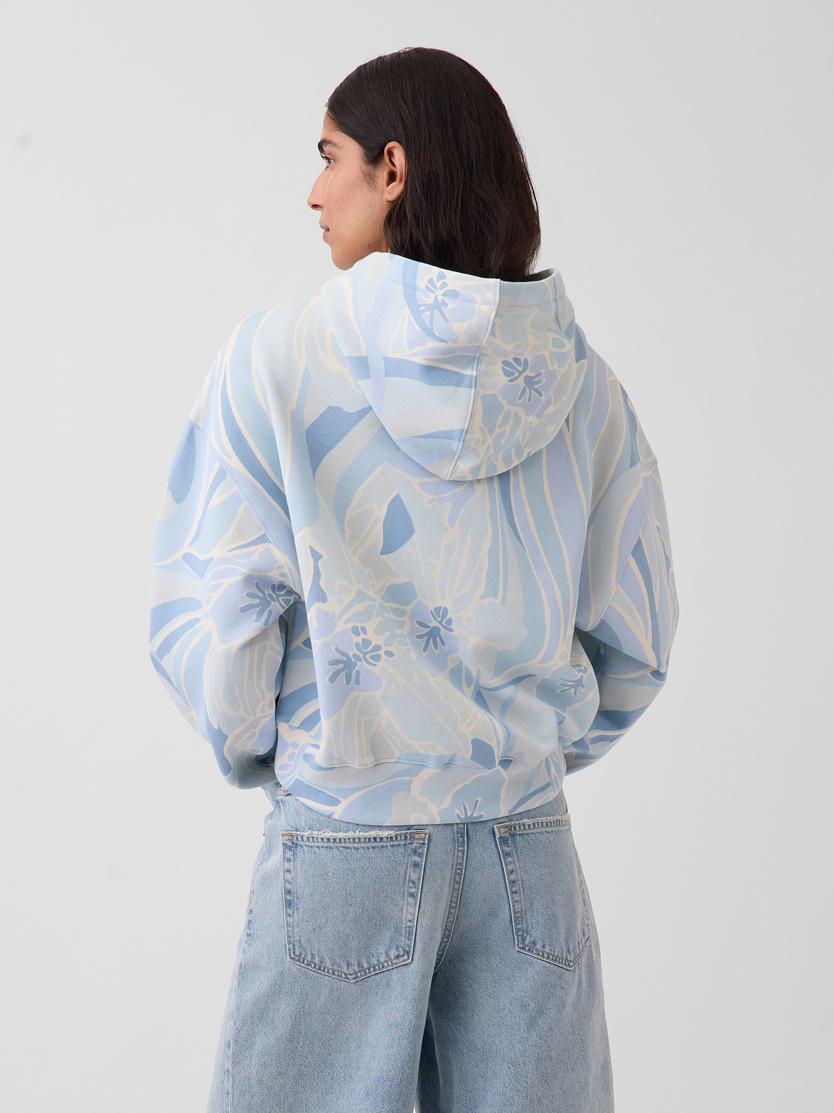VintageSoft Crop Logo Hoodie - Blue print