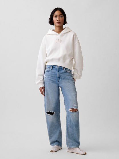 VintageSoft Crop Logo Hoodie - New off white