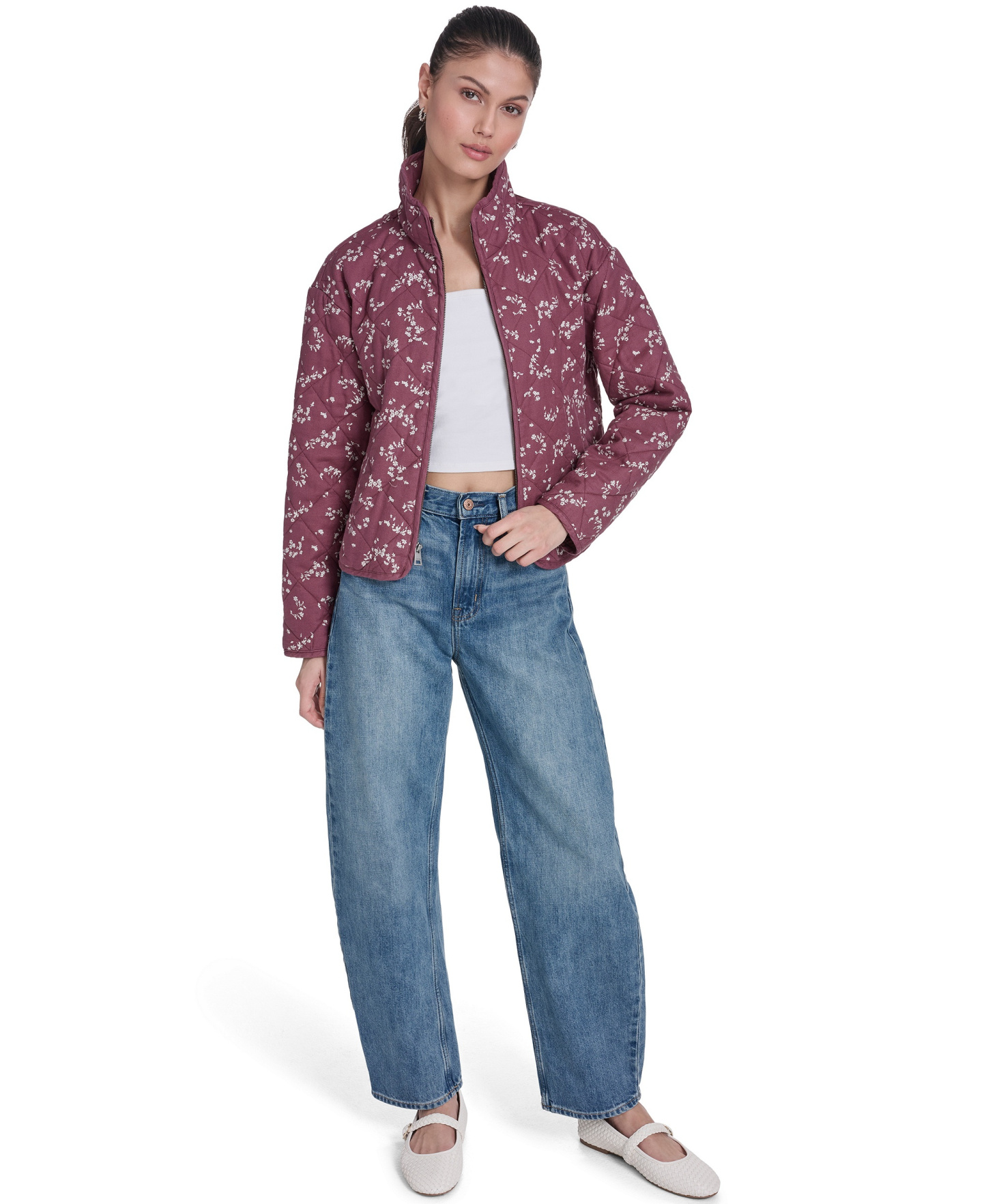 Levi's Women's Quilted Short Liner Zipper Jacket - Pink Floral Print