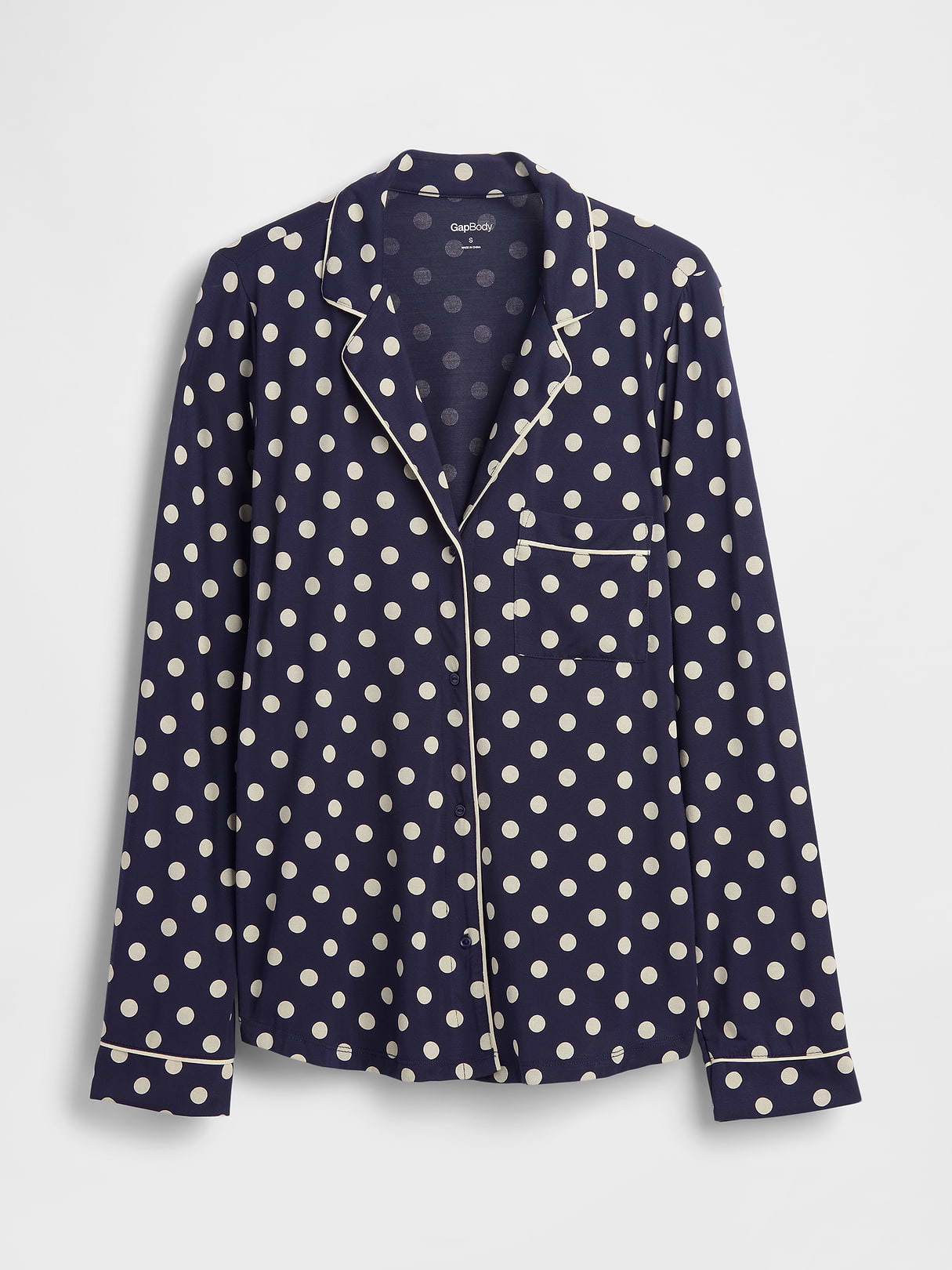 SoftMade Modal PJ Top - Navy blue & white polka dot