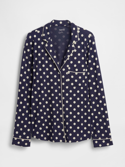 SoftMade Modal PJ Top - Navy blue & white polka dot