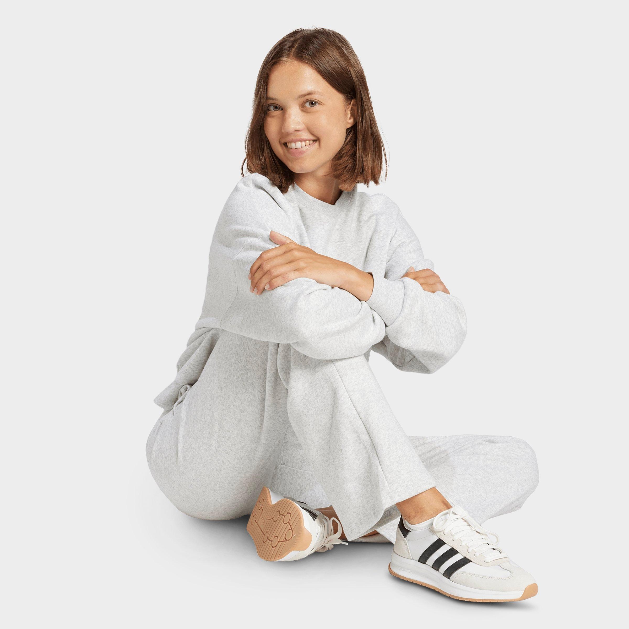 Women's adidas Sportswear Essentials Small Logo Feel Cozy Open-Hem Pants - Light Grey Heather/White