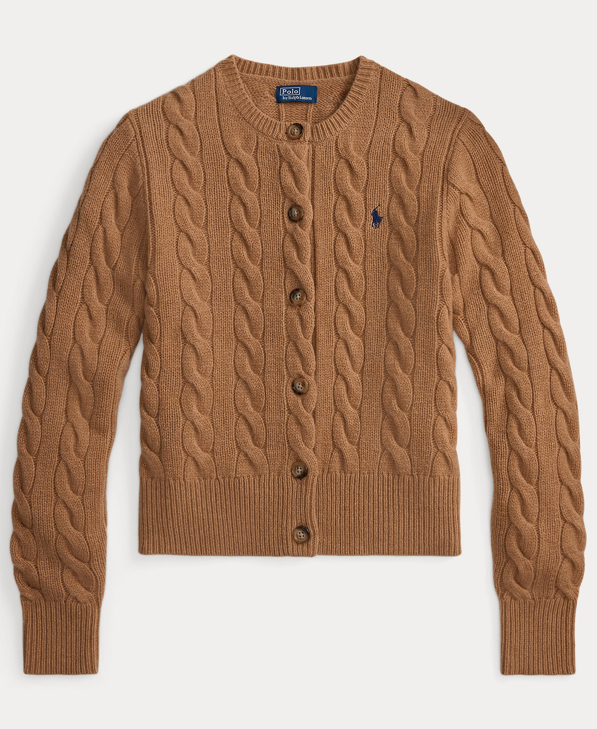 Polo Ralph Lauren Women's Cable-Knit Wool-Cashmere Cardigan Sweater - Collection Camel Melange