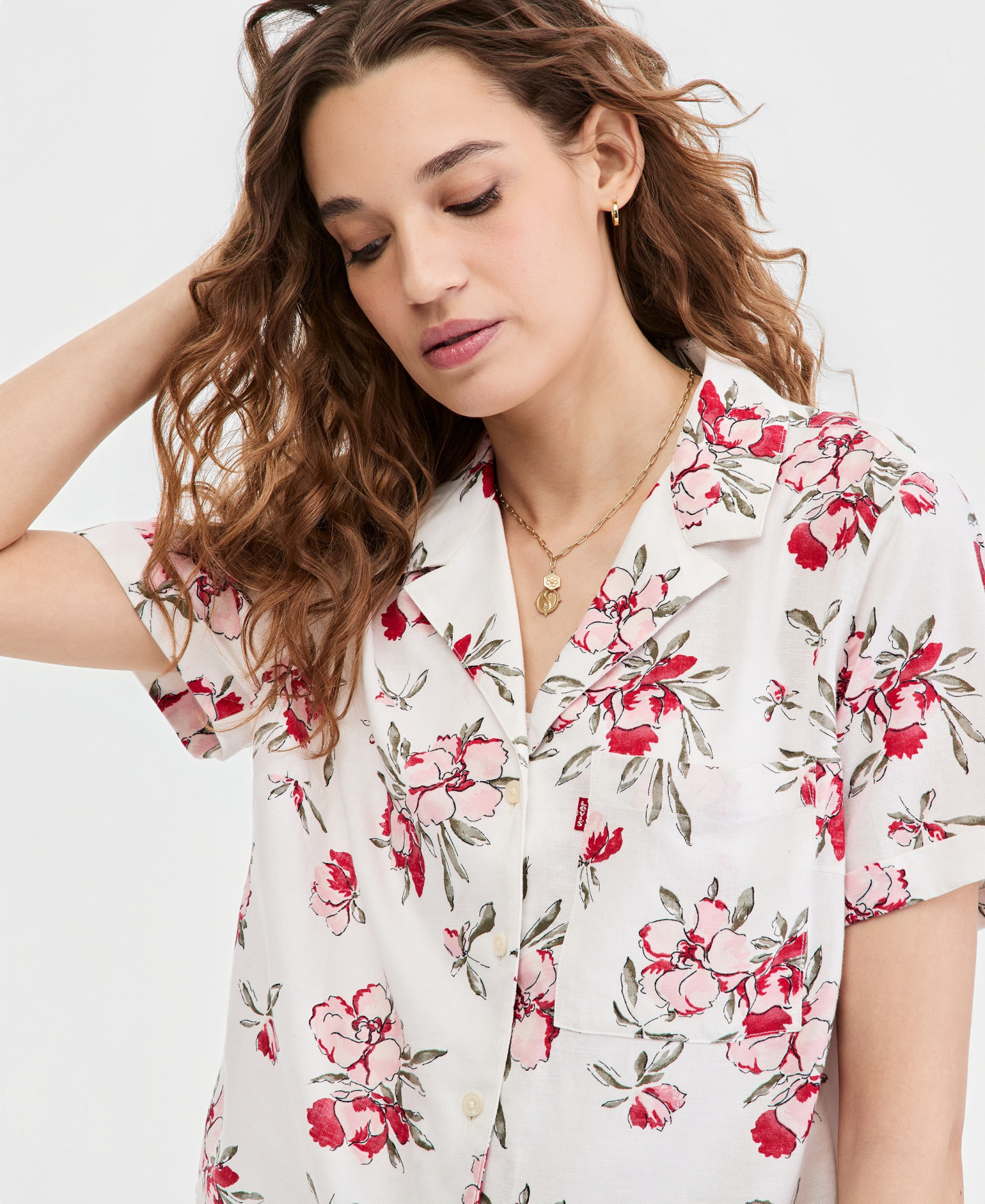 Levi's Women's Bennie Short-Sleeve Camp Shirt - Blake Brushstroke Floral Coral Blush
