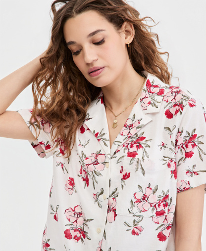 Levi's Women's Bennie Short-Sleeve Camp Shirt - Blake Brushstroke Floral Coral Blush