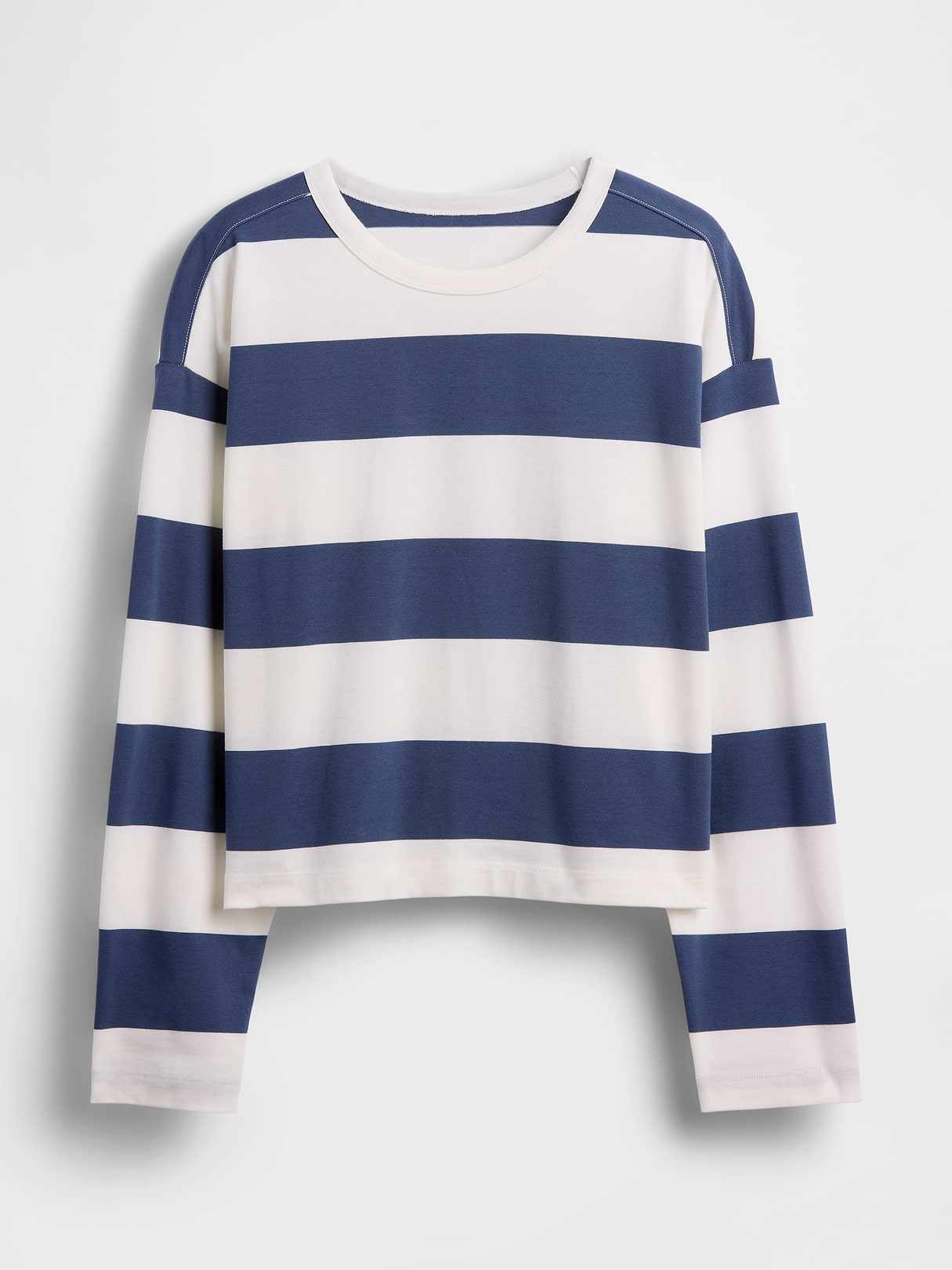 Knit Oversized Crop T-Shirt - Blue stripe